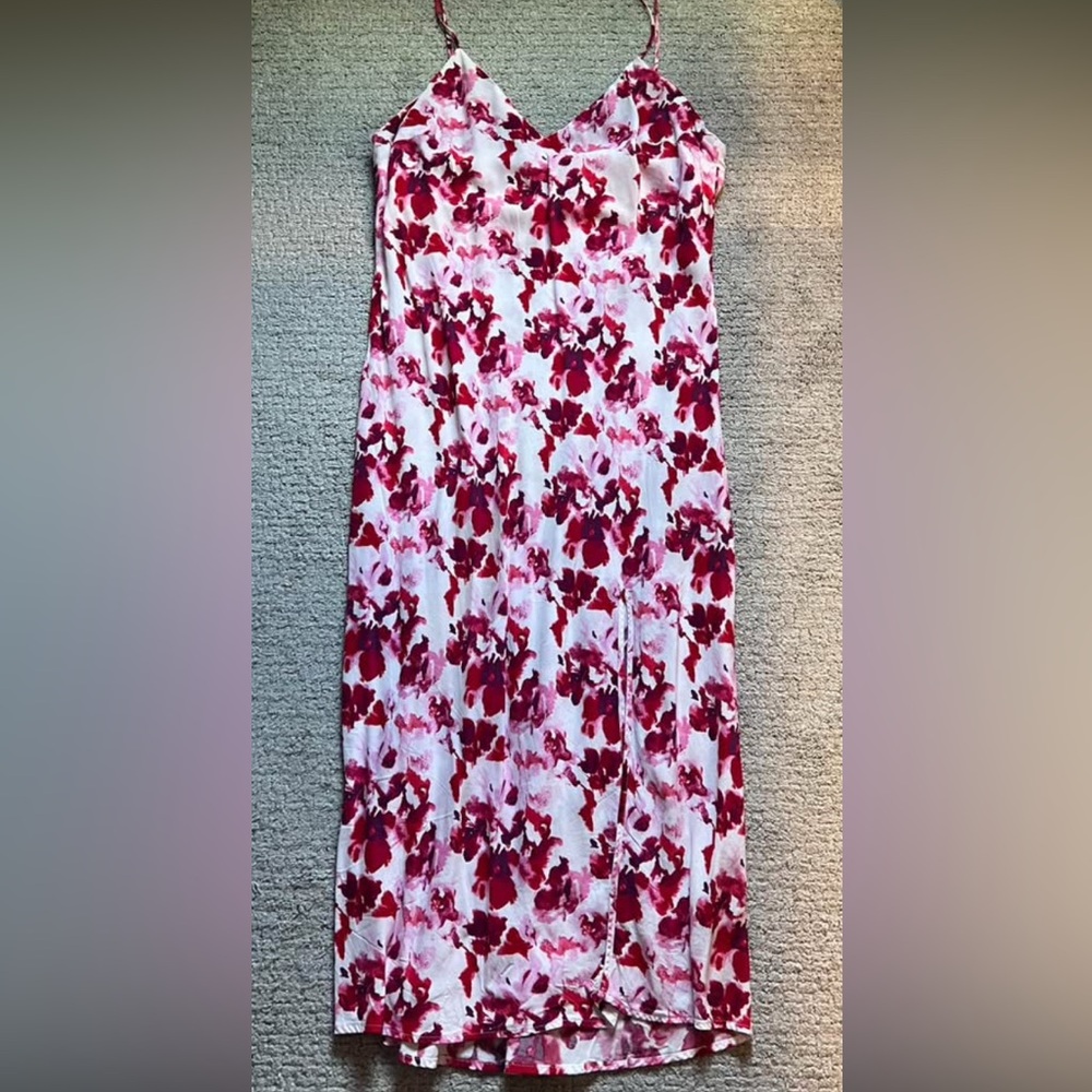 Floral Print Women's Slit Midi Dress - Picture 2 of 2